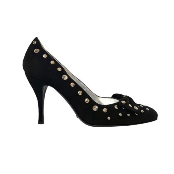 DOLCE & GABBANA Black Suede Silver Pointed Studded Heels Womans size‎ 36.5 US 6 - Picture 1 of 14